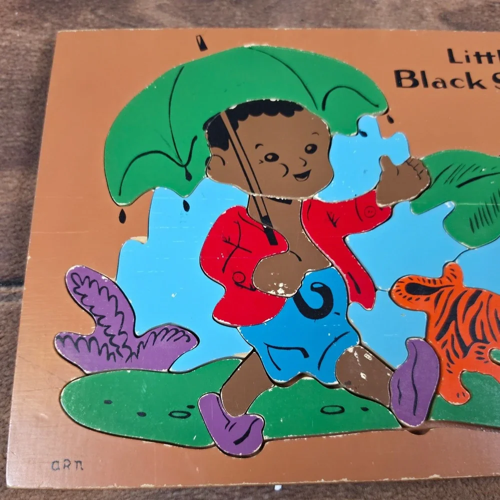 Sifo Little Black Sambo Wooden Inlay Puzzle Kids Multicolor Good Vintage Tray